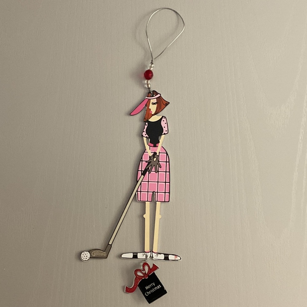 Pink and Black Golfer Christmas Ornament